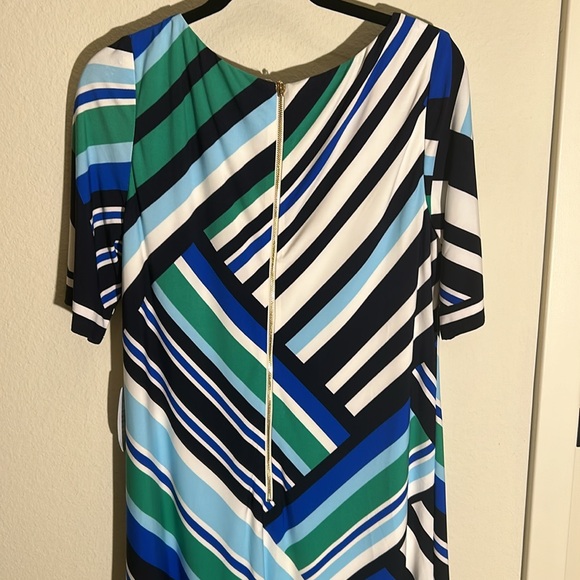 Eliza J Dress - Blue and Green Stripe gold zip NWT SIZE 14 (would fit 12-14) - Picture 5 of 12